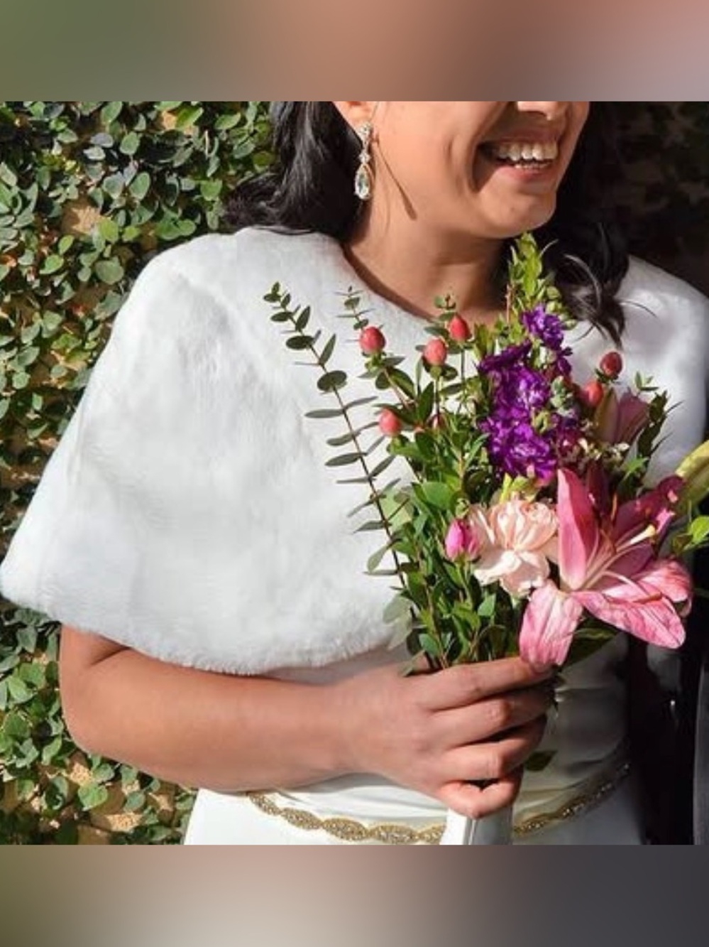 White Bridal Fur Capelet with Silver Accent